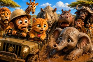 🐱🐵 Golden Cat & Monkey’s Safari Rescue Mission 🦁| Baby Animals | Learn Wild Animals & Safari Animals