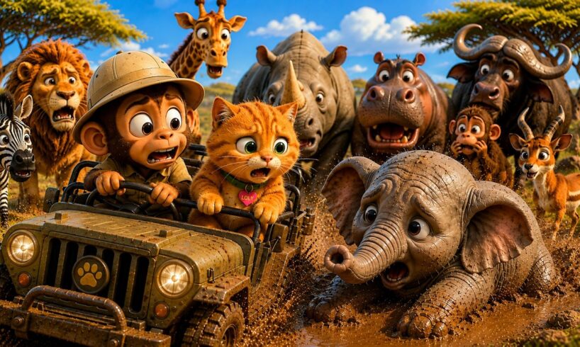 🐱🐵 Golden Cat & Monkey’s Safari Rescue Mission 🦁| Baby Animals | Learn Wild Animals & Safari Animals
