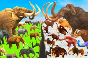 Prehistoric Animals Epic Battle Ice Age Woolly Mammoth vs Mastodon Elephant Animal Revolt Battle