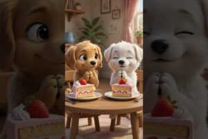 Two cute puppies 😍 Eating Cake #subscribe