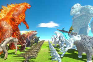 Thermo Godzilla vs Polar Kong + Snow Team - Animal Revolt Battle Simulator